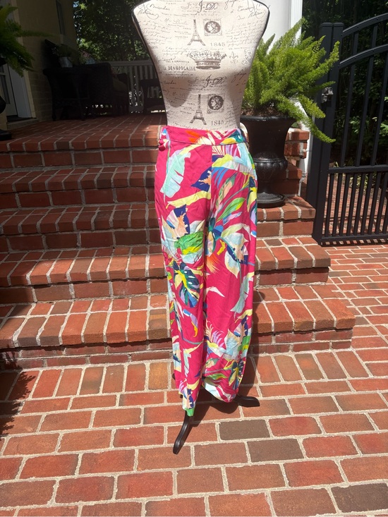 Boston Proper Pants - Boston Proper Resort Bright Pink Tropical Print Wide-Leg Pants M